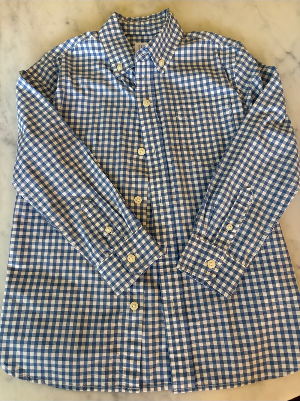 Boys light Blue and White Gingham Button-Down Shirt